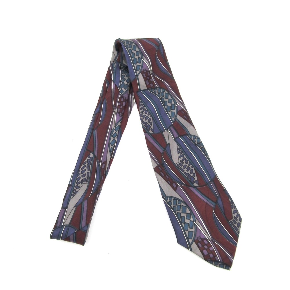 Christian Dior Jeune Homme Tie Burgundy Purple Gray Geometric Pattern